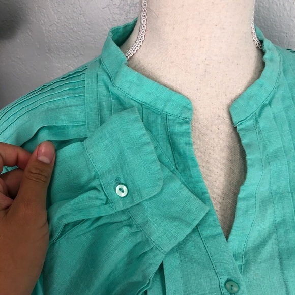 NWT Vantarsi Dress Pintuck Notch Neck Long Sleeve Linen Tunic Dress - Picture 3 of 5